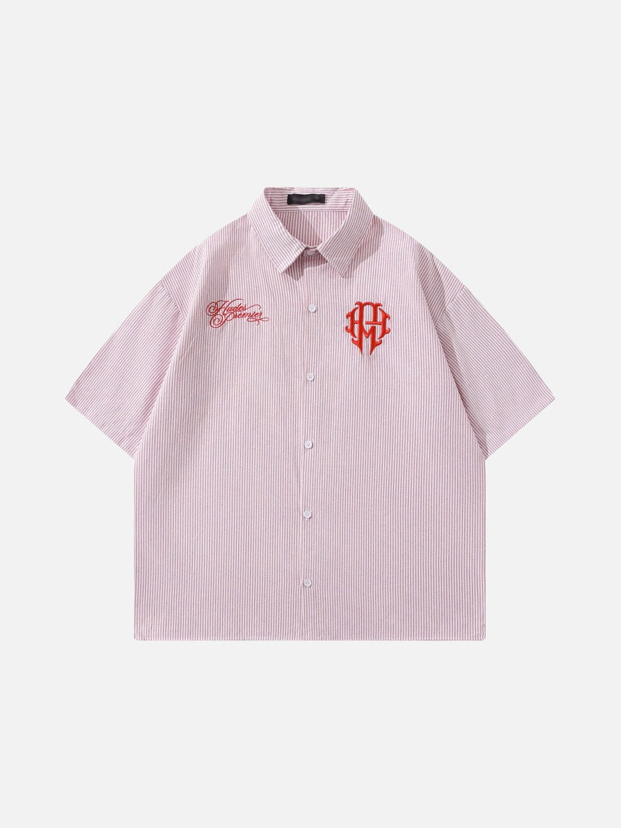DAXUEN Vertical stripe short sleeve shirt with embroidery