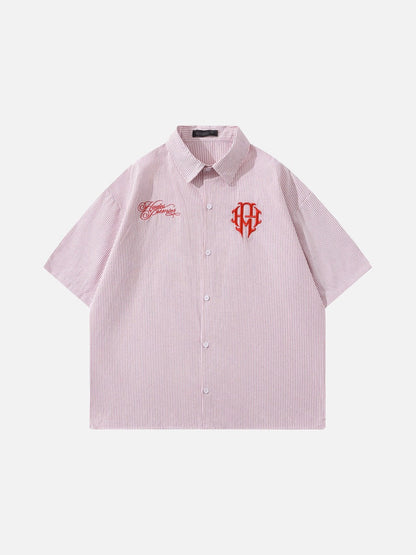 DAXUEN Vertical stripe short sleeve shirt with embroidery