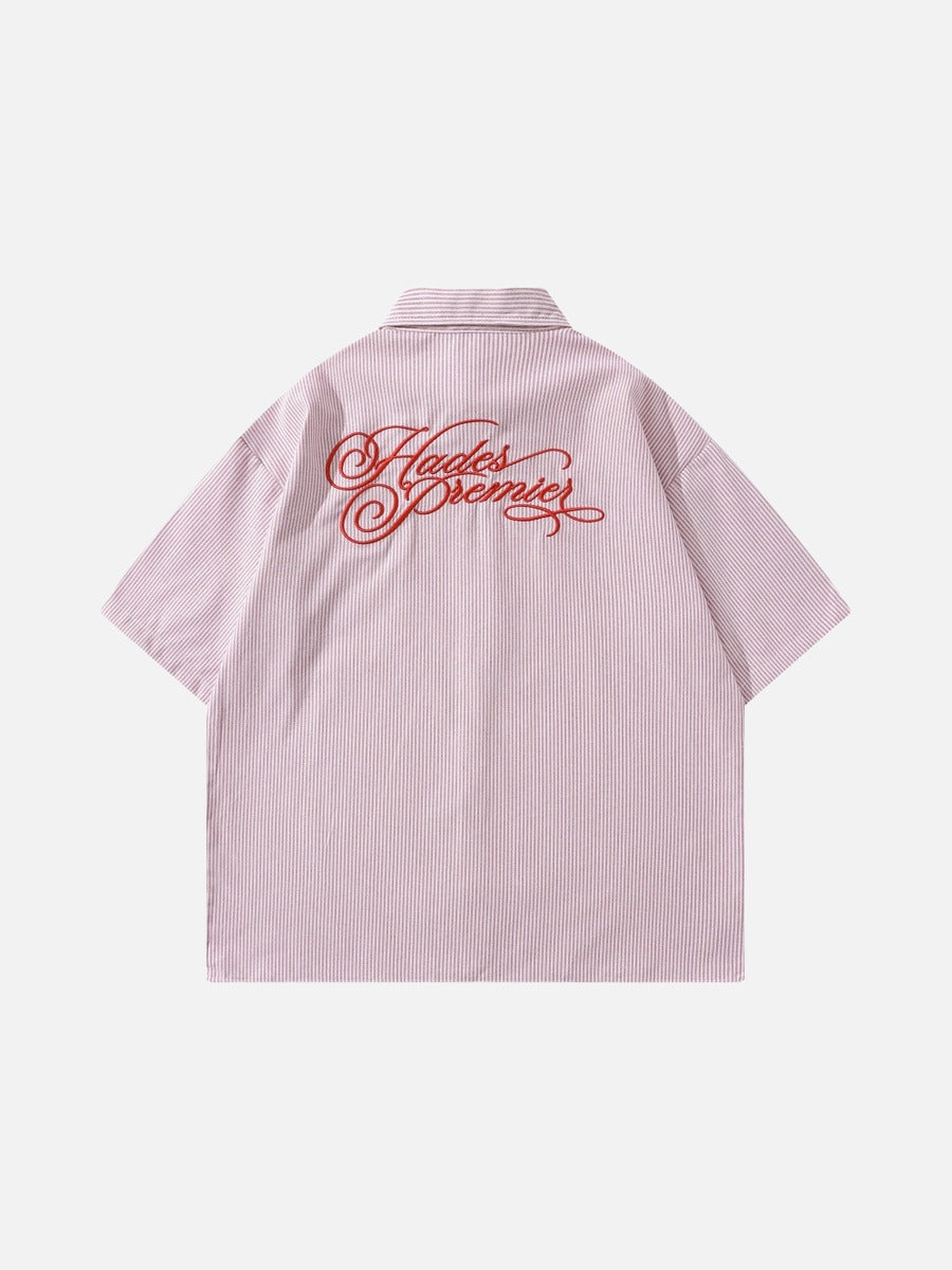 DAXUEN Vertical stripe short sleeve shirt with embroidery