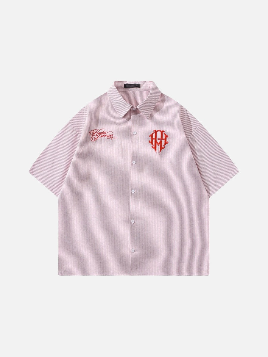 DAXUEN Vertical stripe short sleeve shirt with embroidery