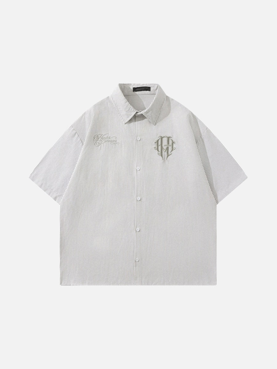 DAXUEN Vertical stripe short sleeve shirt with embroidery