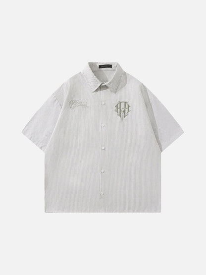 DAXUEN Vertical stripe short sleeve shirt with embroidery