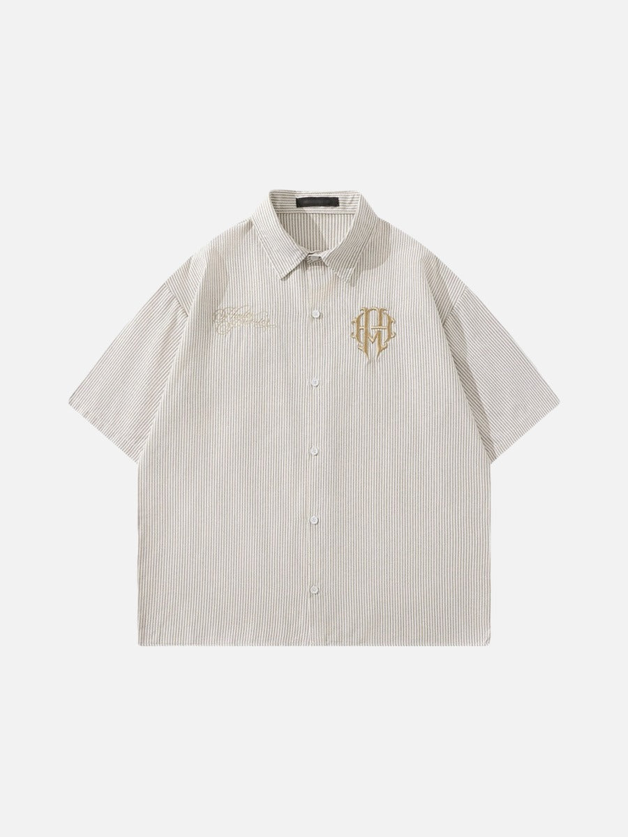 DAXUEN Vertical stripe short sleeve shirt with embroidery