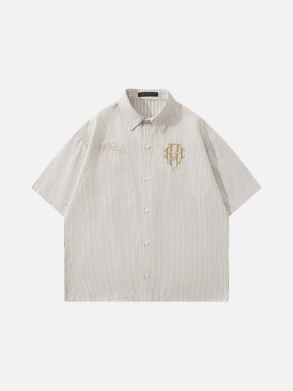 DAXUEN Vertical stripe short sleeve shirt with embroidery