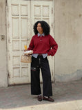 DAXUEN Wide-leg sweatpants in black and heathered light grey — model photo