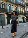 DAXUEN Wide-leg sweatpants in black and heathered light grey — model photo