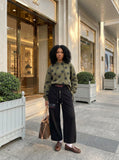 DAXUEN Wide-leg sweatpants in black and heathered light grey — model photo