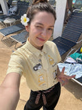 DAXUEN Cat embroidered plaid short sleeve shirt — model photo