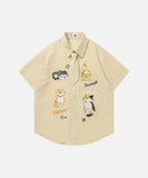 DAXUEN Cat embroidered plaid short sleeve shirt