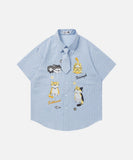 DAXUEN Cat embroidered plaid short sleeve shirt