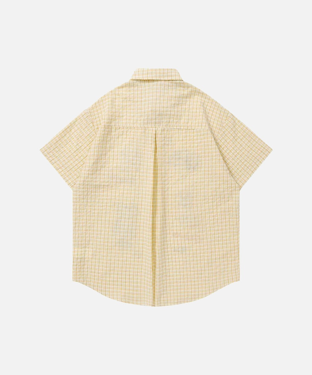 DAXUEN Cat embroidered plaid short sleeve shirt