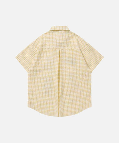 DAXUEN Cat embroidered plaid short sleeve shirt