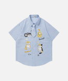 DAXUEN Cat embroidered plaid short sleeve shirt