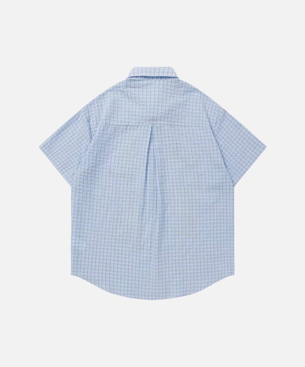 DAXUEN Cat embroidered plaid short sleeve shirt