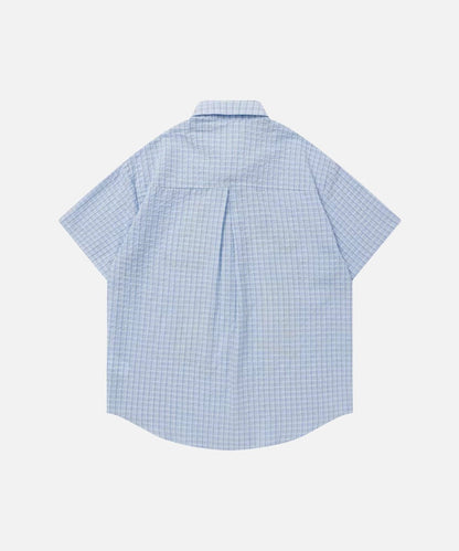 DAXUEN Cat embroidered plaid short sleeve shirt