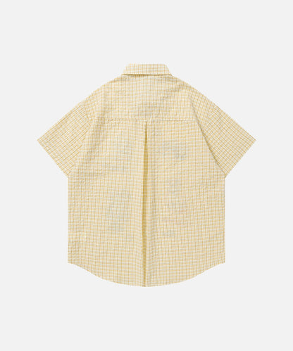 DAXUEN Cat embroidered plaid short sleeve shirt