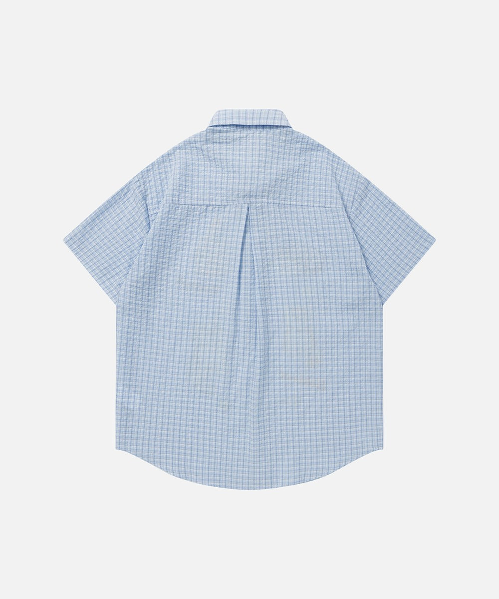 DAXUEN Cat embroidered plaid short sleeve shirt