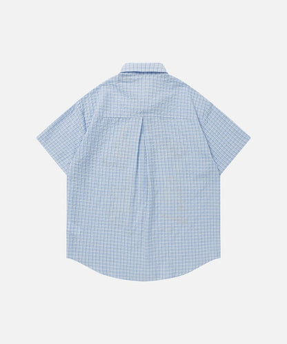 DAXUEN Cat embroidered plaid short sleeve shirt