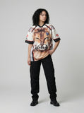 DAXUEN White short-sleeved T-shirt with cat graphic and colour blocking — model photo