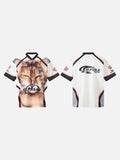DAXUEN White short-sleeved T-shirt with cat graphic and colour blocking