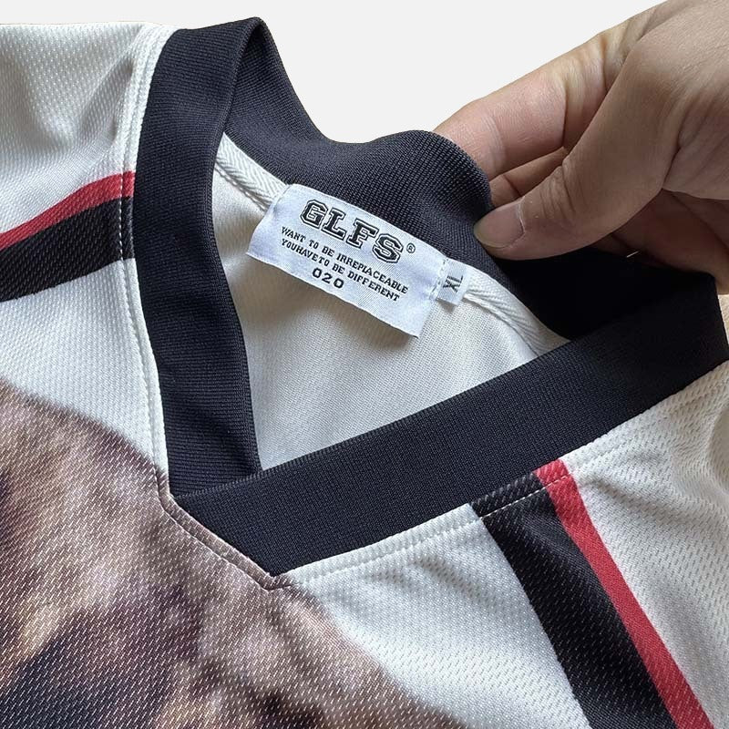 DAXUEN White short-sleeved T-shirt with cat graphic and colour blocking
