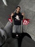 DAXUEN Cat graphic short-sleeved T-shirt with embroidery — model photo