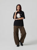 DAXUEN Cat graphic short-sleeved T-shirt with embroidery — model photo