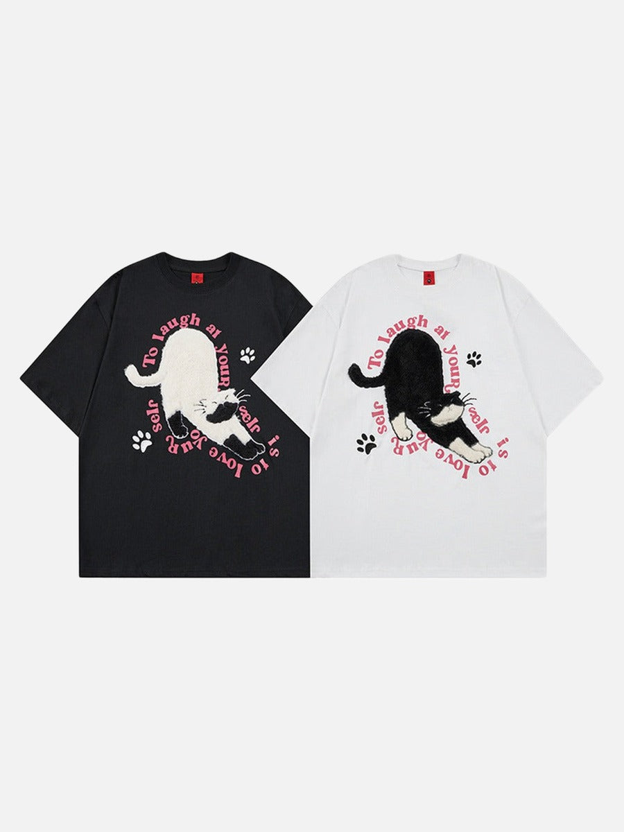 DAXUEN Cat graphic short-sleeved T-shirt with embroidery