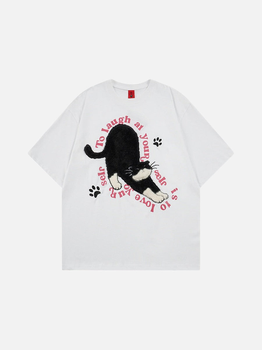 DAXUEN Cat graphic short-sleeved T-shirt with embroidery