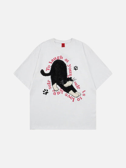 DAXUEN Cat graphic short-sleeved T-shirt with embroidery