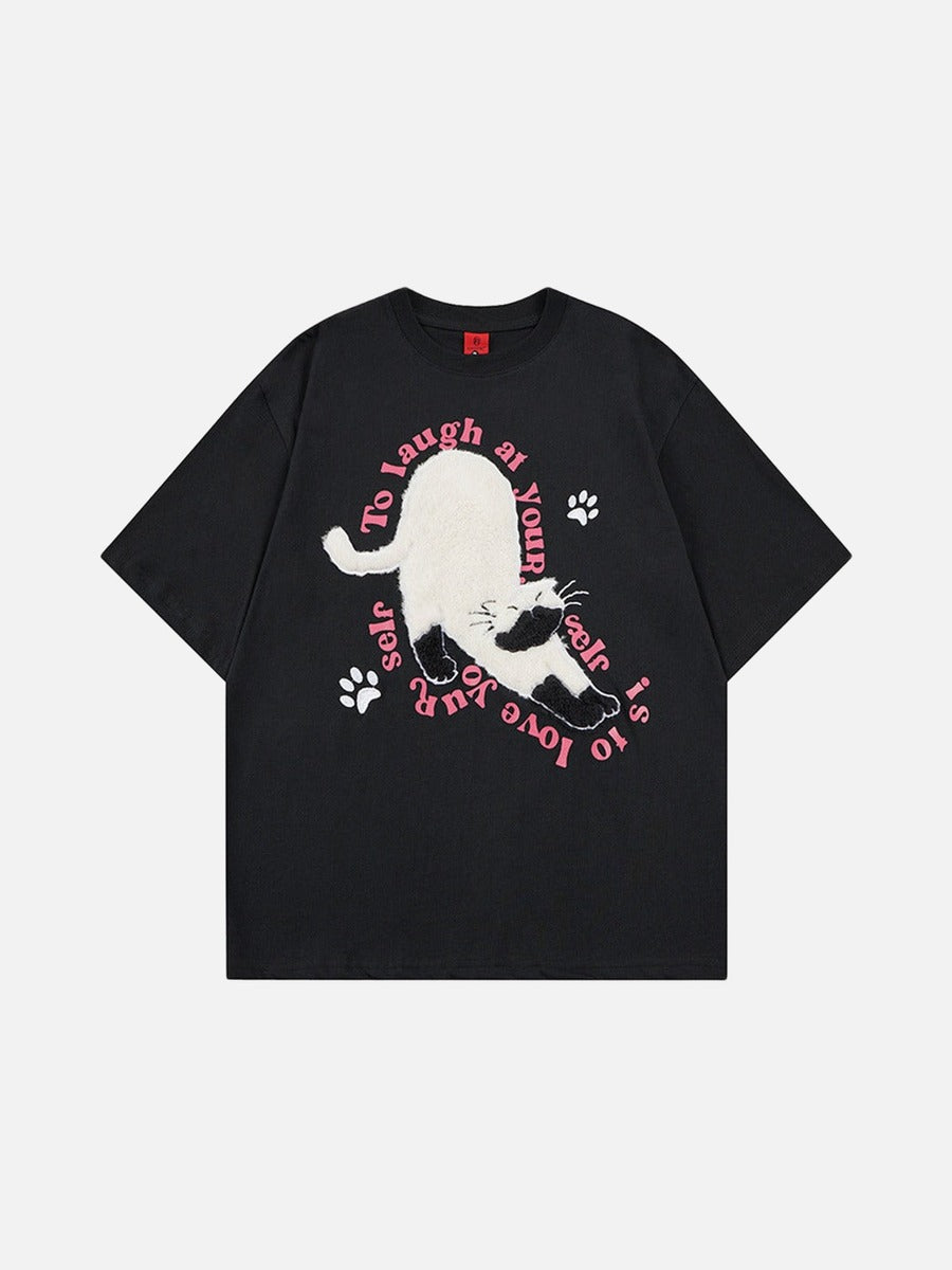 DAXUEN Cat graphic short-sleeved T-shirt with embroidery