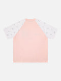 DAXUEN Oversized T-shirt with cat graphic and polka dot sleeves