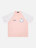 DAXUEN Oversized T-shirt with cat graphic and polka dot sleeves