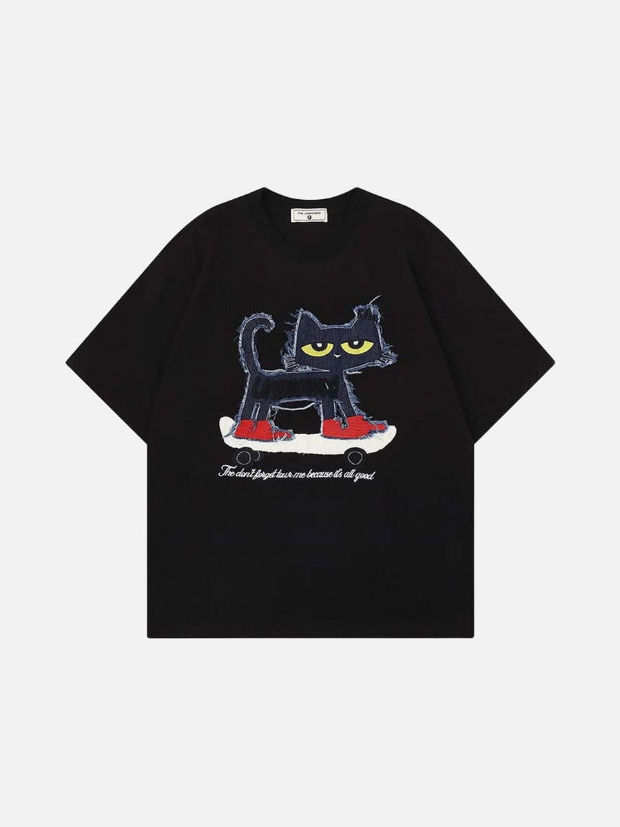 DAXUEN Oversized T-shirt with cat graphic and text