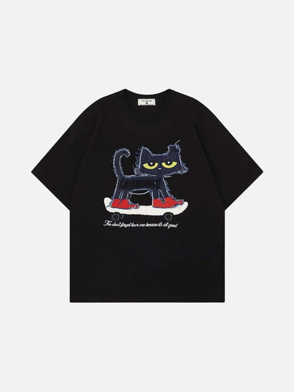 DAXUEN Oversized T-shirt with cat graphic and text