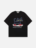 DAXUEN Oversized T-shirt with cat graphic and text