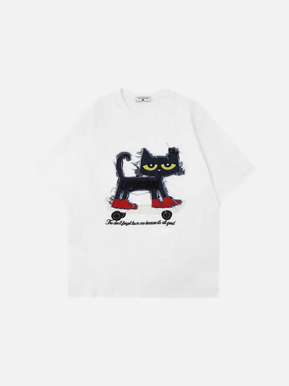 DAXUEN Oversized T-shirt with cat graphic and text