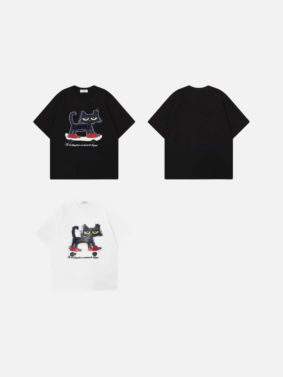 DAXUEN Oversized T-shirt with cat graphic and text