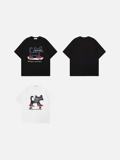 DAXUEN Oversized T-shirt with cat graphic and text