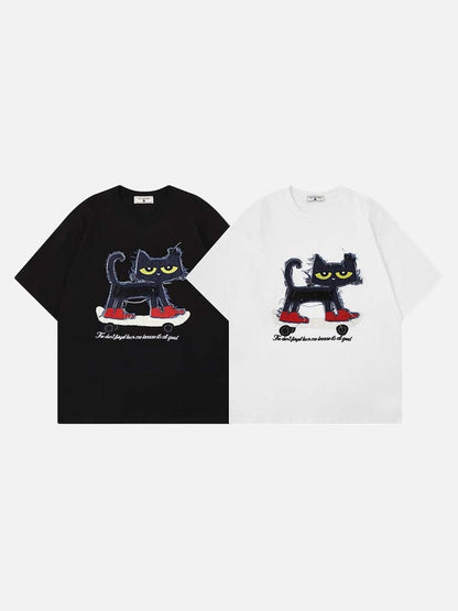 DAXUEN Oversized T-shirt with cat graphic and text