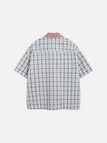 DAXUEN Plaid button-up shirt with cartoon cat patches