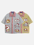 DAXUEN Plaid button-up shirt with cartoon cat patches