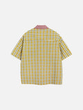 DAXUEN Plaid button-up shirt with cartoon cat patches
