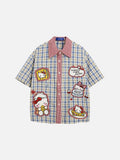 DAXUEN Plaid button-up shirt with cartoon cat patches