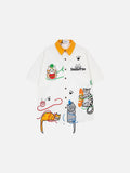DAXUEN Embroidered cat-themed short sleeve button-up shirt