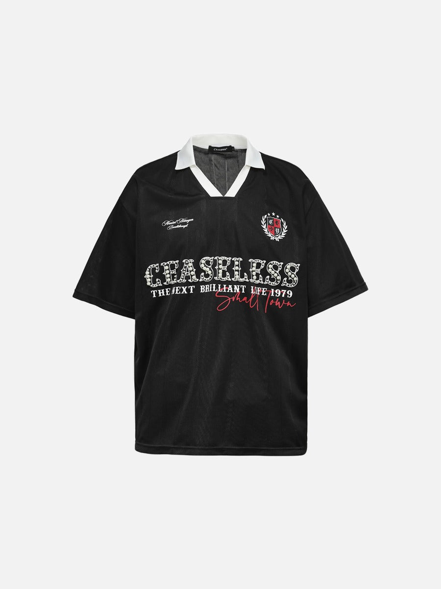 DAXUEN V-neck short-sleeved jersey top with graphic elements