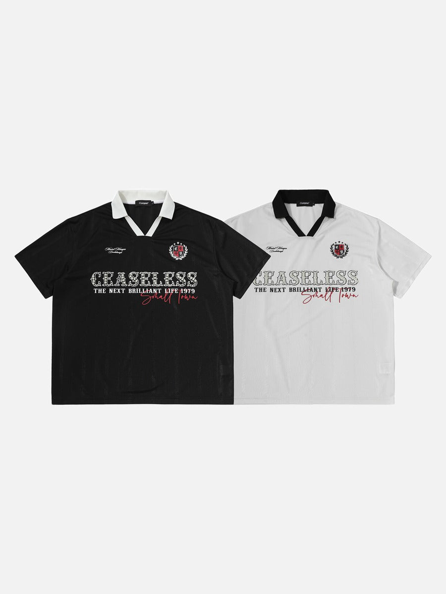 DAXUEN V-neck short-sleeved jersey top with graphic elements