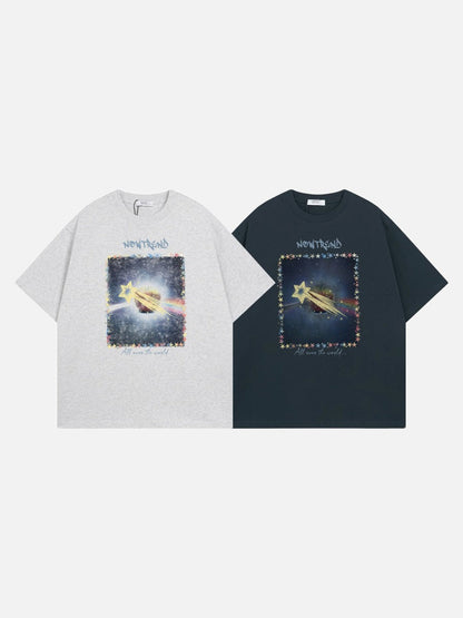 DAXUEN Oversized short-sleeve t-shirt with a celestial graphic