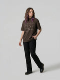DAXUEN Short-sleeve mock neck t-shirt with graphic print — model photo
