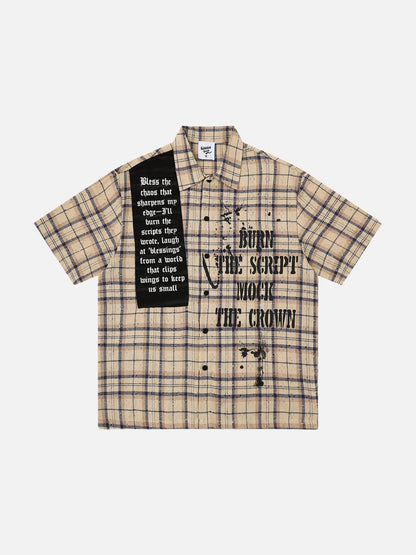 DAXUEN Short-sleeved plaid button-up shirt with graphic elements